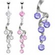 Belly ring with dangling swirled vine with gems