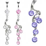 Belly ring with dangling swirled vine with gems
