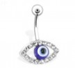 Belly Ring With Gem Paved Eye & Blue Iris