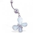 Belly ring with large dangling glitter butterfly