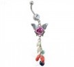Belly ring with multi-color rose butterfly dangle