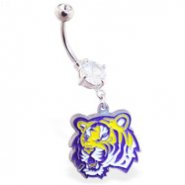 Belly Ring with official licensed NCAA charm, Louisiana State University Tigers