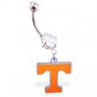 Belly Ring with official licensed NCAA charm, University of Tennessee Volunteers