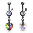 Black navel ring with dangling rainbow prism heart