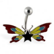 Butterfly navel ring with star and multi-color wings