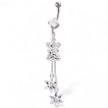 Christmas Belly Button Ring with Dangling Angel And Two Snowflakes