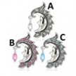 Crescent Moon Face with Gem Dangle Surgical Steel Reversed Navel Ring