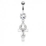Cross with Gem Circle Dangle And Round Gem Mini Dangle Surgical Steel Navel Ring