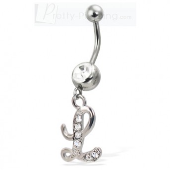 Bellybutton Rings on Belly Button Rings Cursive Initial Belly Button Ring Letter L