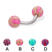 Curved barbell with acrylic checkered balls, 14 ga