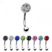 Curved barbell with crystal paved gem top, 16 ga