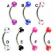 Curved barbell with multi-jeweled acrylic balls, 16 ga