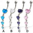 Dangling hearts belly button ring