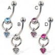 Door knocker belly button ring with jeweled heart
