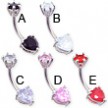 Double jewel pronged heart belly ring