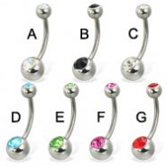 Double jeweled belly button ring, 16 ga