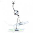 Double jeweled belly ring with dangling glowsticks