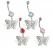 Double jewelry belly ring with dangling butterfly