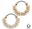Double Line Round Paved Gems Gold Toned Surgical Steel Septum Clicker