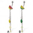 Enamel colored citrus navel ring with beads and dangles