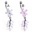 Flower belly ring with dangling jeweled vine