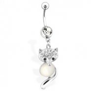 Fox Belly Button Ring with Clear Gems