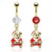Gold Tone Belly Button Ring with Dangling Christmas Teddy Bear