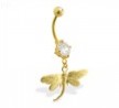 Gold Tone belly button ring with dangling dragonfly