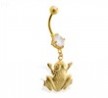 Gold Tone belly button ring with dangling frog