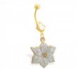 Gold Tone belly button ring with dangling Glittery Flower