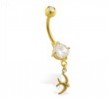 Gold Tone belly button ring with tiny dangling bird