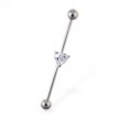 Industrial straight barbell with jeweled heart, 14 ga