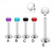 Internally threaded labret stud with white enameled dome top, 16 ga