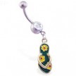 Jeweled belly ring with dangling green flipflop with flowers