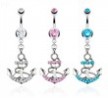Jeweled belly ring with dangling jeweled anchor