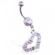 Jeweled belly ring with dangling jeweled fancy heart