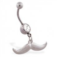 Jeweled belly ring with Dangling Mustache