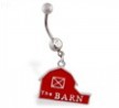 Jeweled belly ring with dangling red barn