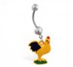 Jeweled belly ring with dangling rooster