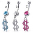 Jeweled dollar sign belly button ring