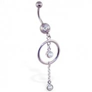 Jeweled navel ring with dangling circle and pearls