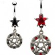 Jeweled star belly ring with dangling jeweled gothic pentacle