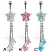 Jeweled star with dangles belly button ring
