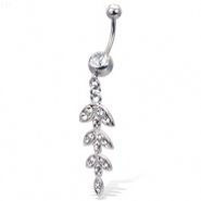 Jeweled vine with leaves belly button ring