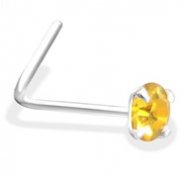L-Shaped Silver Nose Pin with Citron CZ