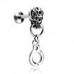Labret Stud With Skull Head And Dangling Handcuff, 14 Ga