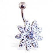 Large jeweled paved flower belly ring