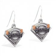 Mspiercing Sterling Silver Earrings With Official Licensed Pewter MLB Charms, San Francisco Giants