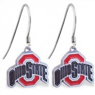 Mspiercing Sterling Silver Earrings With Official Licensed Pewter NCAA Charm, Ohio State Buckeyes