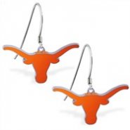 Mspiercing Sterling Silver Earrings With Official Licensed Pewter NCAA Charm, University Of Texas Lo